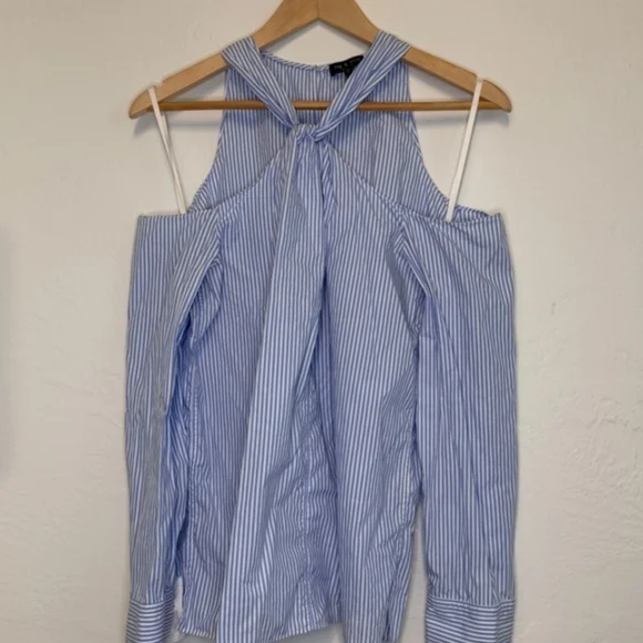 Rag & Bone Blue Cut-Out Long Sleeve Blouse - Picture 2 of 10